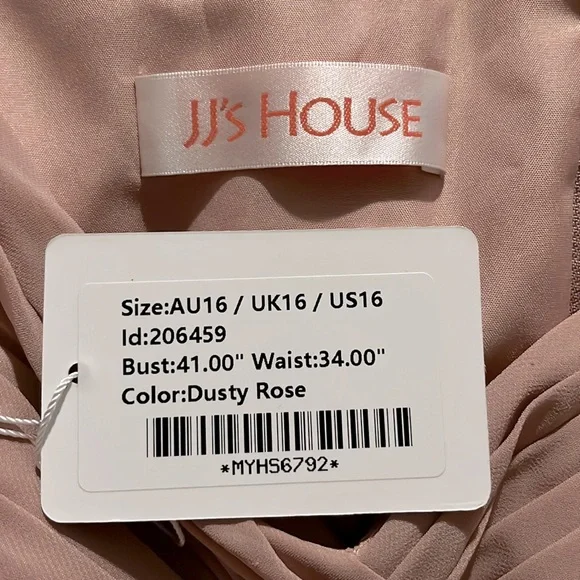 JJ’S HOUSE DUSTY ROSE Chiffon Bridesmaid Dress Slit Front Side - Picture 10 of 10